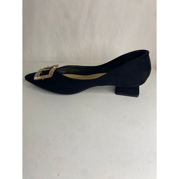NEW C. Paravano Black Pointy Toe Low Heels Dress Pumps Rhinestone Buckle 42 11 - Picture 6 of 14